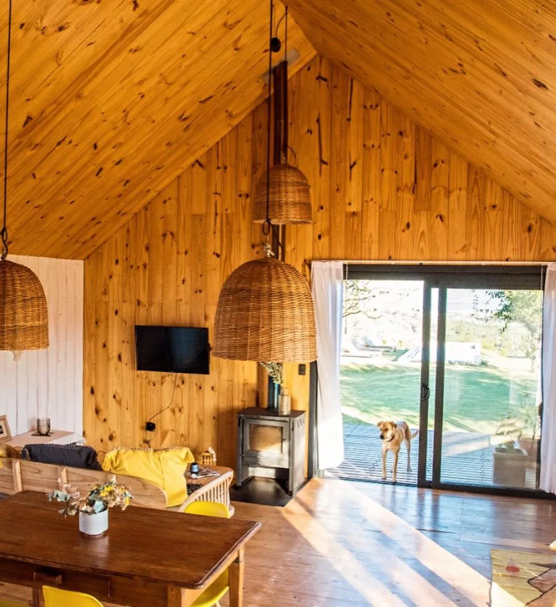 Living del loft con salamandra